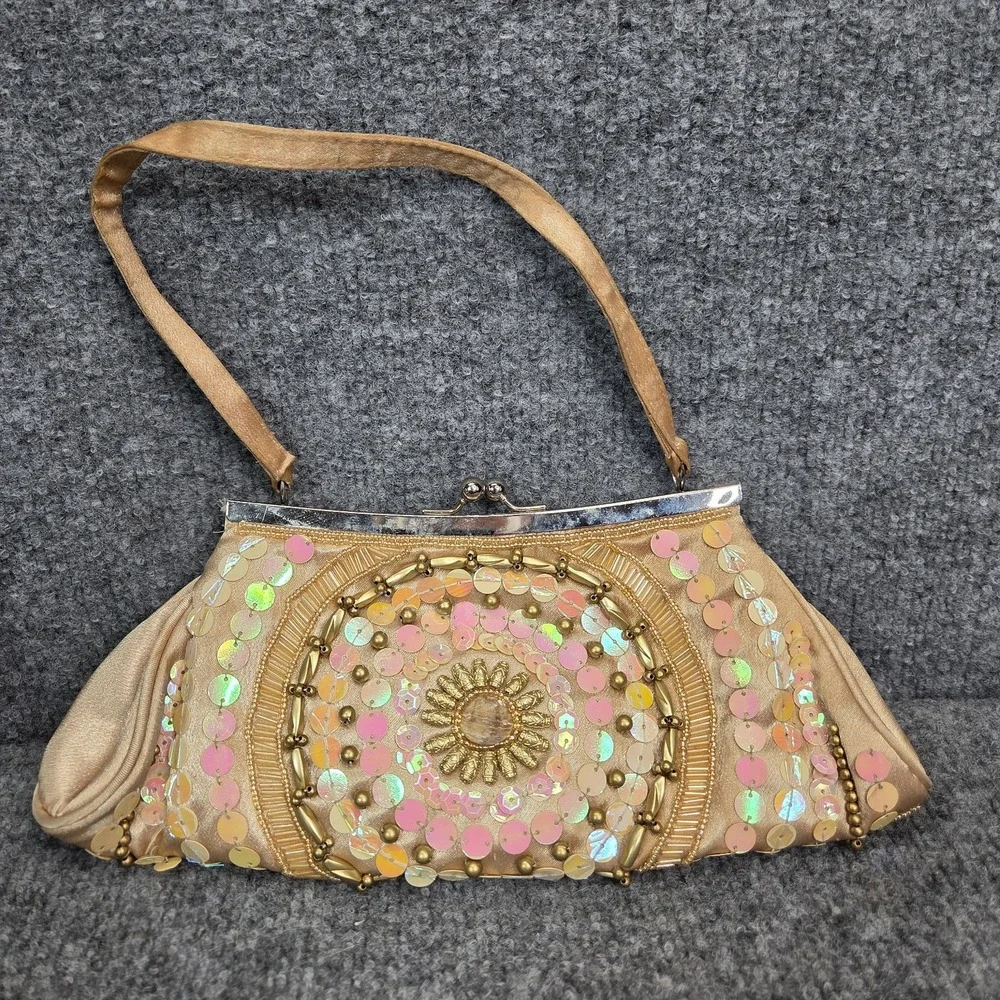 Bijoux Terner Y2K Champagne Metallic East West Baguette Shoulder Bag Evening